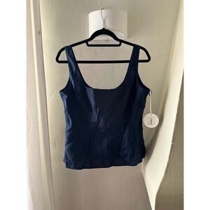 STAUD Wells Linen Tank Navy 14